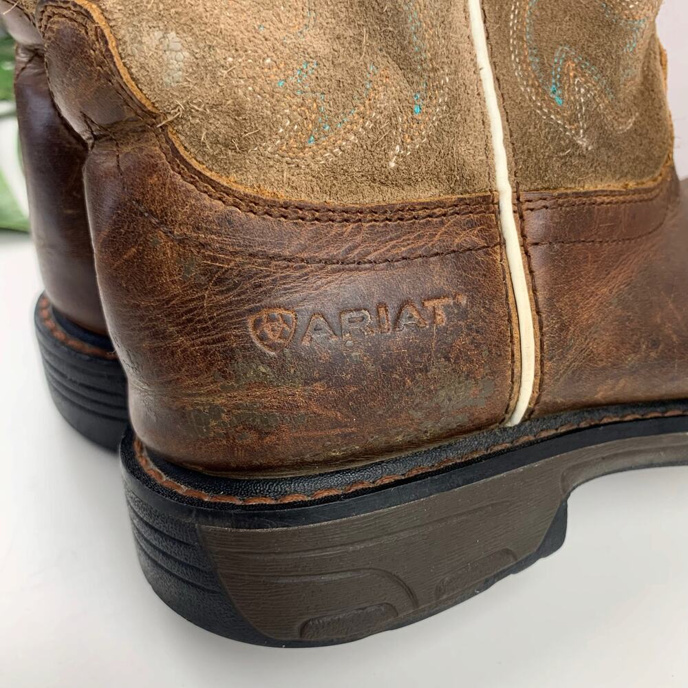 Ariat Workhog Boots Square Toe Brown Leather Suede Western Work Youth Kids 4.5 - Picture 12 of 14